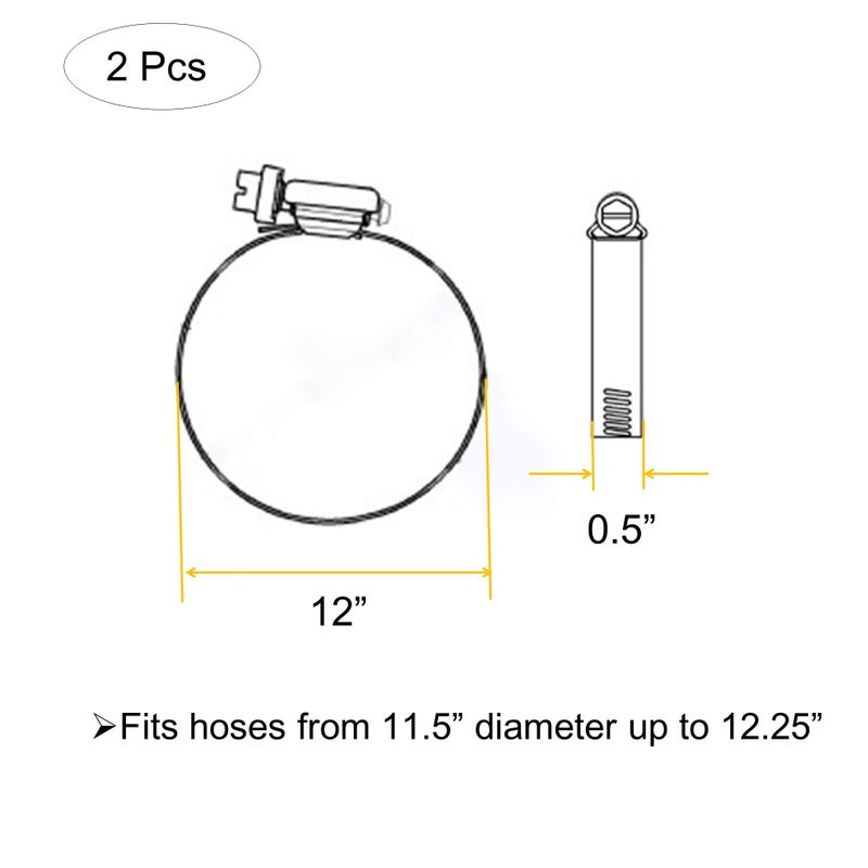 EesTeck 2Pcs 12"(Diameter) Adjustable 304 Stainless Steel Duct Clamps Hose Clamp Pipe Clamp Air Ducting Clamp worm drive hose clamps (289mm-311mm) - Image 5